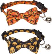 halloween breakaway cat collars with bowtie bell - 2 pack, pumpkin 🎃 print kitten collar with removable bow, cat bowtie collar ideal for kittens and cats логотип