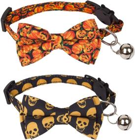 img 4 attached to Halloween Breakaway Cat Collars with Bowtie Bell - 2 Pack, Pumpkin 🎃 Print Kitten Collar with Removable Bow, Cat Bowtie Collar Ideal for Kittens and Cats