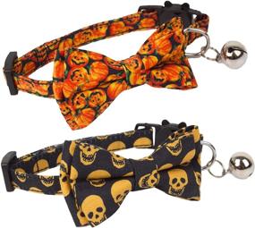 img 3 attached to Halloween Breakaway Cat Collars with Bowtie Bell - 2 Pack, Pumpkin 🎃 Print Kitten Collar with Removable Bow, Cat Bowtie Collar Ideal for Kittens and Cats