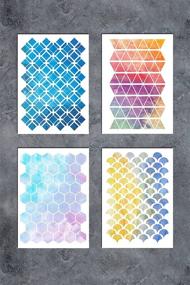 img 4 attached to GSS Designs Patterns Stencil Template Set - Hexagon, Triangle, Fish Scale, Oriental A5 (6x8.25 Inch) - Art Painting for Card Making, Canvas, Furniture (SL-017)