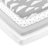 premium pack n play sheets - 4 pack of super soft jersey knit cotton - 🛏️ portable playpen fitted play yard sheets - ideal for boy & girl - mini crib sheet included logo