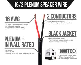 img 3 attached to 🔊 Провод динамика Voltive 16/2 Пленум - высококачественный 16 AWG / Gauge 2-х проводной кабель - Список UL рейтинга пленум (CL2P / CL3P / CMP) - Кислородно-свободная медь (OFC) - 1000 футов кабель в булк - Черный