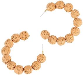 img 4 attached to Handmade Lightweight Bohemian Earrings: Exaggerated Retro Rattan Big Earrings, Geometric Shape, Straw Wicker Woven Design, Silver Hoops for Women and Girls