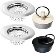 🚿 premium 4 pack - stainless steel bathroom sink strainers and stopper plug combo - fits standard bathroom, utility, slop, lavatory, and rv sinks logo