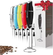 🥛 milk frother handheld detachable w/ egg-beating head, support stand - electric milk coffee high powered low noise drink mixer - ideal for coffee, cappuccino, matcha, hot chocolate logo