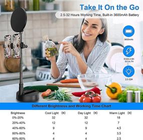 img 3 attached to Портативный настольный кольцевой светильник SUNCHERS с подставкой - беспроводная лампа для путешествий - аккумулятор 3600 мАч, складной кольцевой светильник - регулируемый металлический стержень, настройки, держатель для телефона - идеально подходит для компьютера, прямой трансляции.