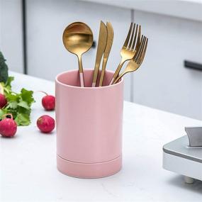 img 2 attached to 🍽️ Bruntmor Kitchen Utensil Holder: Stylish Matte Glazed Ceramic Crock for Countertop Organization, Pink