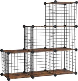 img 4 attached to 📦 SONGMICS Wire 6-Cube Storage, Modular Storage Unit, Closet Organizer, 11.8 x 11.8 x 11.8 Inches Cubes, for Books, Folded Clothes, Shoes, Toys, Perfect for Dorms, Apartments, Rustic Brown and Black ULPM023A01