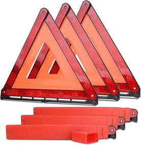 img 4 attached to Stay Safe on the Road with Lenmumu Safety Triangle Kit: Foldable 3 Pack of Roadside Reflective Early Warning Signs