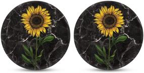 img 4 attached to HUGS IDEA Marble Sunflower Print Car Cup Holder Coasters Set Of 2 Packs Absorbent Cold Drink Coaster Auto Cupholder Pads Accessories