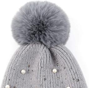 img 1 attached to Soft Fleece Lined Women's Winter Knitted Beanie Hat with Faux Fur Pom Pom for Warmth