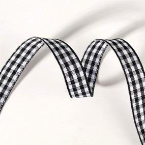 img 1 attached to 🎀 QIANF 3/8 Inch Gingham Woven Edge Ribbon: Checkered Craft, 50 Yards Long Spool (Black) - High-Quality & Versatile