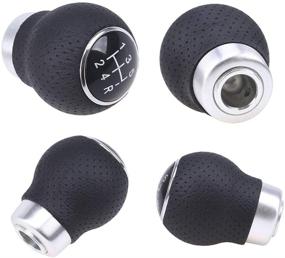 img 2 attached to 🔒 Wancar Universal Aluminum Manual Car Gear Shift Knob - 5 Speed Leather Shifter Lever in Black