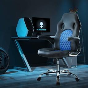 img 3 attached to 🪑 Leather Ergonomic Office Chair with High Back, Adjustable Swivel Task Executive Chair - Perfect for Office Computer Gaming - Featuring Lumbar Support and Flip-up Armrests