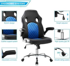 img 2 attached to 🪑 Leather Ergonomic Office Chair with High Back, Adjustable Swivel Task Executive Chair - Perfect for Office Computer Gaming - Featuring Lumbar Support and Flip-up Armrests