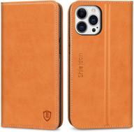 📱 shieldon genuine leather wallet case for iphone 13 pro max 5g (6.7-inch 2021), magnetic kickstand, card slots, shockproof protection cover - brown logo