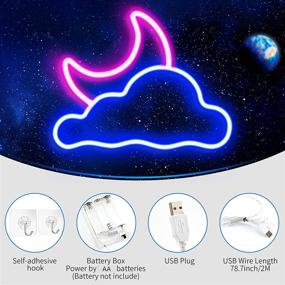 img 3 attached to 🌙 JTLMEEN Neon Sign with Cloud and Moon Design - USB/Battery Powered LED Neon Light for Bedroom Aesthetic, Cool Room Decor in Pink