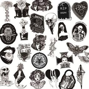 img 1 attached to 🔥 Set of 50 Gothic Waterproof Vinyl Stickers - Black & White Skull Designs for Water Bottles, Laptops, Phones, Cars, Skateboards