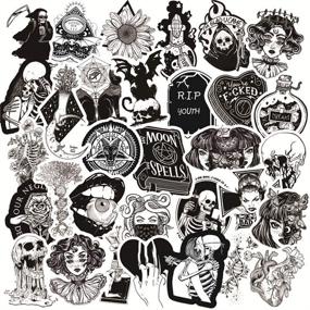 img 4 attached to 🔥 Set of 50 Gothic Waterproof Vinyl Stickers - Black & White Skull Designs for Water Bottles, Laptops, Phones, Cars, Skateboards
