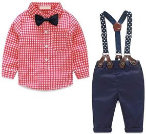 img 4 attached to Adorable Boys Clothes Sets: Toddler Boy Outfits with Gentleman Suits, 2pcs Bow Tie Shirts, and Suspenders Pants
