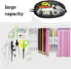 img 2 attached to 🖋️ Gloppie Pencil Bag Pouch Pen Case Simple Storage Black Holder Marker Organizer Fabric Zipper Office School Supplies for College Students Kids Adults