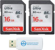 📸 sandisk ultra sd memory card - 2 pack bundle uhs-i class 10 flash memory cards (sdsdunc-016g-gn6in) - with everything but stromboli (tm) combo card reader (16gb 2 pack) logo