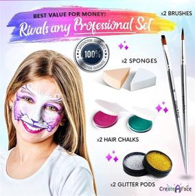 img 1 attached to 🌟 Intergalactic Face Painting Kit for Kids - 16 Water Based Colors, 60 Stencils, 2 Brushes, 2 Glitters, 2 Sponges & 2 Hair Chalks - Video Tutorials & eBook - Safe, Easy On/Off