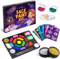 🌟 intergalactic face painting kit for kids - 16 water based colors, 60 stencils, 2 brushes, 2 glitters, 2 sponges & 2 hair chalks - video tutorials & ebook - safe, easy on/off logo