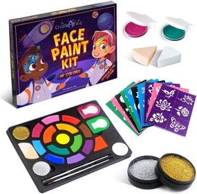 img 4 attached to 🌟 Intergalactic Face Painting Kit for Kids - 16 Water Based Colors, 60 Stencils, 2 Brushes, 2 Glitters, 2 Sponges & 2 Hair Chalks - Video Tutorials & eBook - Safe, Easy On/Off