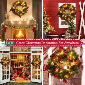 img 1 attached to 🎄 Quntis Merry Christmas Wreath: 16 Inch Artificial Front Door Decoration with 40 Lights, PineCones, Berries, and Ornaments for Outdoor/Indoor Winter Xmas Decor