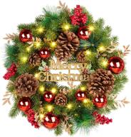 🎄 quntis merry christmas wreath: 16 inch artificial front door decoration with 40 lights, pinecones, berries, and ornaments for outdoor/indoor winter xmas decor logo