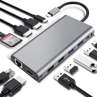 12-in-1 usb c docking station: triple 4k hdmi, pd charging, type c ports, card reader - mac pro, type c devices logo