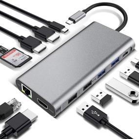 img 4 attached to 12-в-1 док-станция USB C: Тройной 4K HDMI, зарядка PD, порты типа C, кард-ридер - Mac Pro, устройства типа C