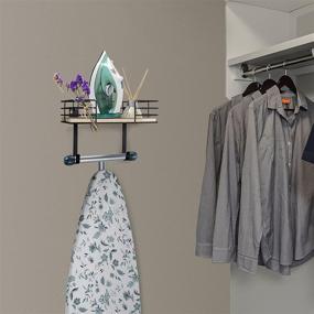 img 1 attached to THYGIFTREE Ironing Board Hanger - Metal Wall Mount Laundry Room Decor and Storage Holder with Large Wooden Base Basket, Removable Hooks - Laundry Room Organization