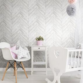 img 1 attached to 🏞️ Enhance Your Space with RoomMates White Herringbone Wood Peel and Stick Wallpaper: RMK11453WP