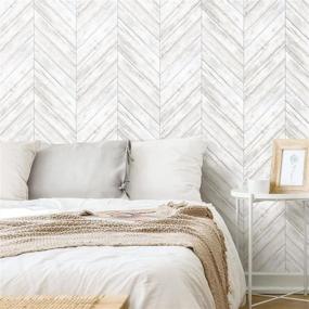 img 2 attached to 🏞️ Enhance Your Space with RoomMates White Herringbone Wood Peel and Stick Wallpaper: RMK11453WP