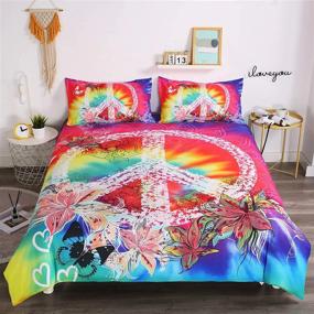 img 3 attached to 🌈 Hippie Psychedelic Tie-Dyed Backdrop Peace Sign Duvet Cover Set - Colorful Watercolor Art Bedding for Boys and Girls (Twin Size) - Includes 1 Duvet Cover and 1 Pillowcase (Comforter Not Included)