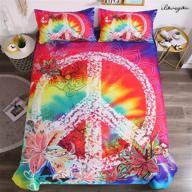 🌈 hippie psychedelic tie-dyed backdrop peace sign duvet cover set - colorful watercolor art bedding for boys and girls (twin size) - includes 1 duvet cover and 1 pillowcase (comforter not included) logo