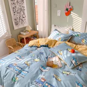 img 3 attached to 🚂 BlueBlue Train Kids Duvet Cover Set Twin - Fun Cartoon Transportation Theme, 100% Cotton Bedding for Boys, Girls, and Teens - Includes 1 Comforter Cover and 2 Pillowcases - Perfect for Twin Beds