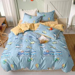 img 4 attached to 🚂 BlueBlue Train Kids Duvet Cover Set Twin - Fun Cartoon Transportation Theme, 100% Cotton Bedding for Boys, Girls, and Teens - Includes 1 Comforter Cover and 2 Pillowcases - Perfect for Twin Beds