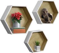 📸 sorbus floating shelf hexagon set – honeycomb wall mounted shelves: stylish decorative display for collectibles, photos frames, plants, and more (set of 3 – white) logo
