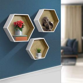 img 3 attached to 📸 Sorbus Floating Shelf Hexagon Set – Honeycomb Wall Mounted Shelves: Stylish Decorative Display for Collectibles, Photos Frames, Plants, and More (Set of 3 – White)