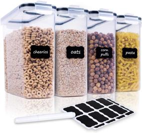 img 4 attached to 🥣 BPA Free Cereal Storage Containers Set - 4 Piece Airtight Large Dry Food Storage Containers (135.2oz) with Labels & Pen - FOOYOO