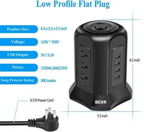 img 1 attached to BEVA Power Strip Tower Surge Protector with 9 AC Outlets, 4 USB Ports, Switch Control, 900 Joules, 6ft Extension Cord - Desktop Charging Station for Office, Home, and Dorm Room (Black)