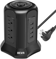 beva power strip tower surge protector with 9 ac outlets, 4 usb ports, switch control, 900 joules, 6ft extension cord - desktop charging station for office, home, and dorm room (black) logo