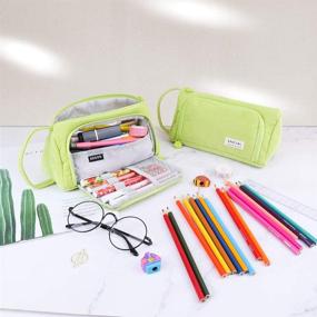img 3 attached to 🖍️ iSuperb Large Capacity Corduroy Pencil Case: Portable Pen Bag Zipper Organizer for Stationery, Makeup, and Cosmetics - Women's Office Supplies