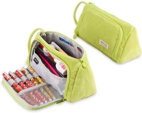 img 4 attached to 🖍️ iSuperb Large Capacity Corduroy Pencil Case: Portable Pen Bag Zipper Organizer for Stationery, Makeup, and Cosmetics - Women's Office Supplies