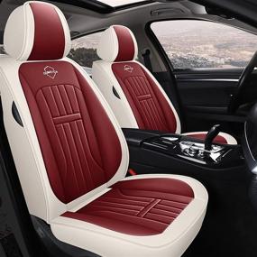 img 4 attached to VAVOLO Car Seat Covers Full Set Faux Leatherette Waterproof Seat Covers For Cars Universal Fit For Auto Pick-Up Jeep SUV - Crimson White