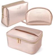 🌹 maange rose gold makeup bag set: portable cosmetic organizer with waterproof toiletry bags for women and girls - 3 pcs travel set with large capacity and golden zipper logo