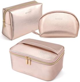 img 4 attached to 🌹 MAANGE Rose Gold Makeup Bag Set: Portable Cosmetic Organizer with Waterproof Toiletry Bags for Women and Girls - 3 Pcs Travel Set with Large Capacity and Golden Zipper